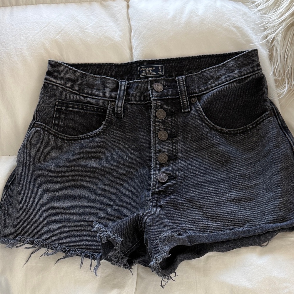 Abercrombie & Fitch Black High-Rise Button-Front Denim Shorts